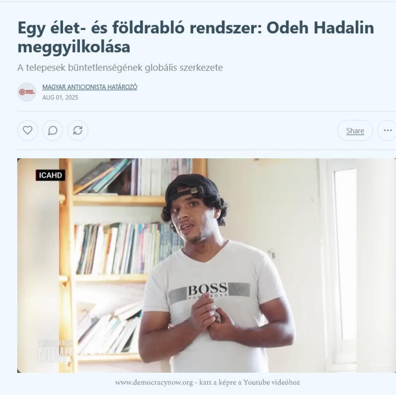 Egy élet‑ és földrabló rendszer: Odeh Hadalin meggyilkolása