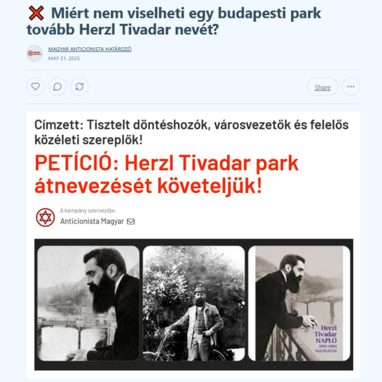Miért nem viselheti egy budapesti park tovább Herzl Tivadar nevét?